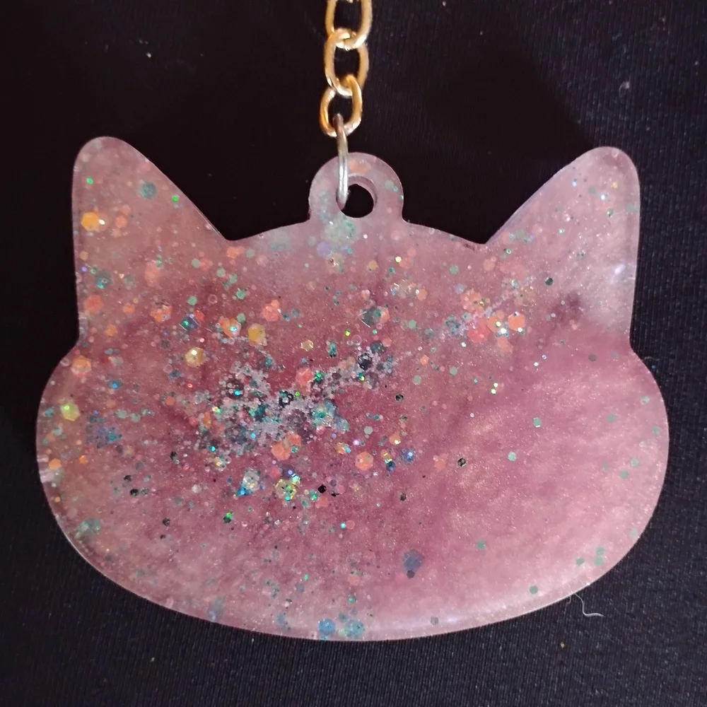 Pink Glitter Mother Daughter Cat Charm Keychain